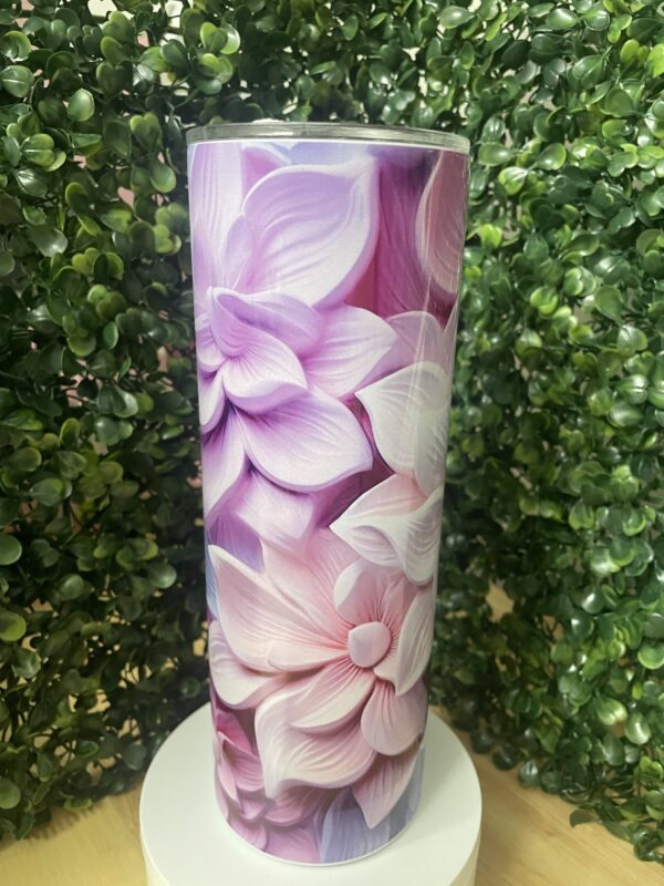 3D Floral Skinny Tumbler Pink/Purple - Image 2